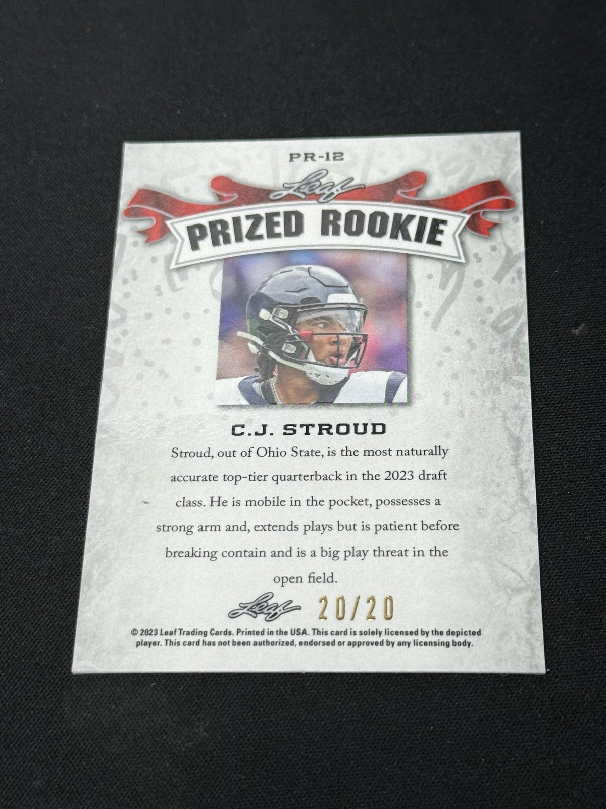 CJ Stroud 2023 LEAF Prized Metal Rookie Blue /20 RC Texans