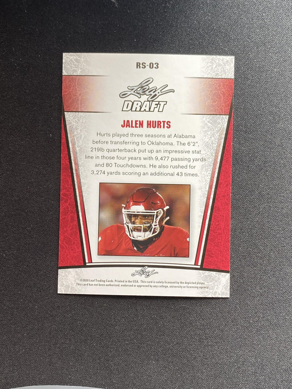 Jalen Hurts 2020 Leaf Draft Metal Rookies RS03  10 Count Lot RC