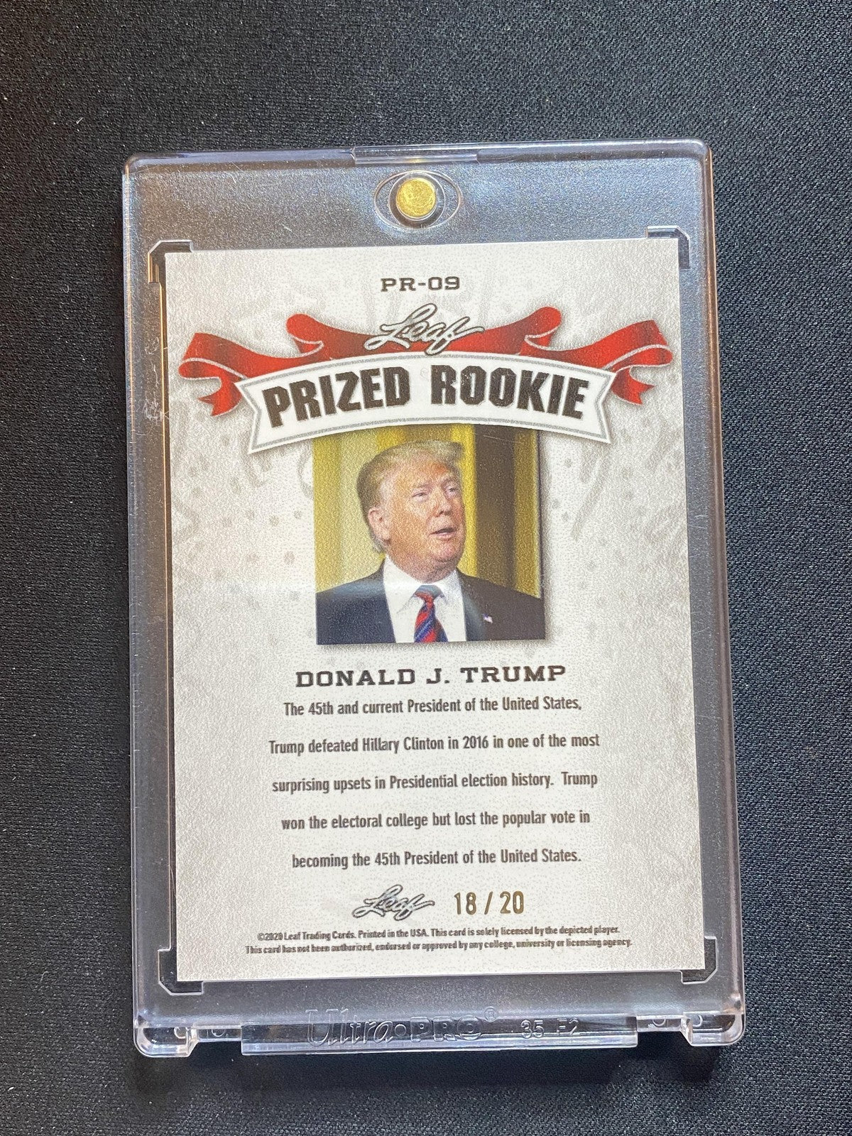 Donald Trump 2020 Leaf Prized Rookie Metal PR09 Blue /20 RC