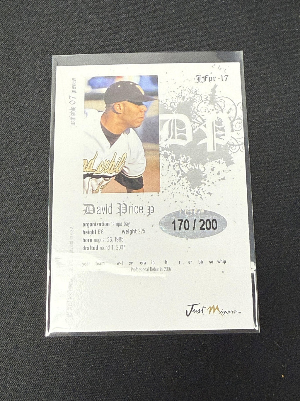David Price 2007 Just Minors Autographs /200 RC Rays