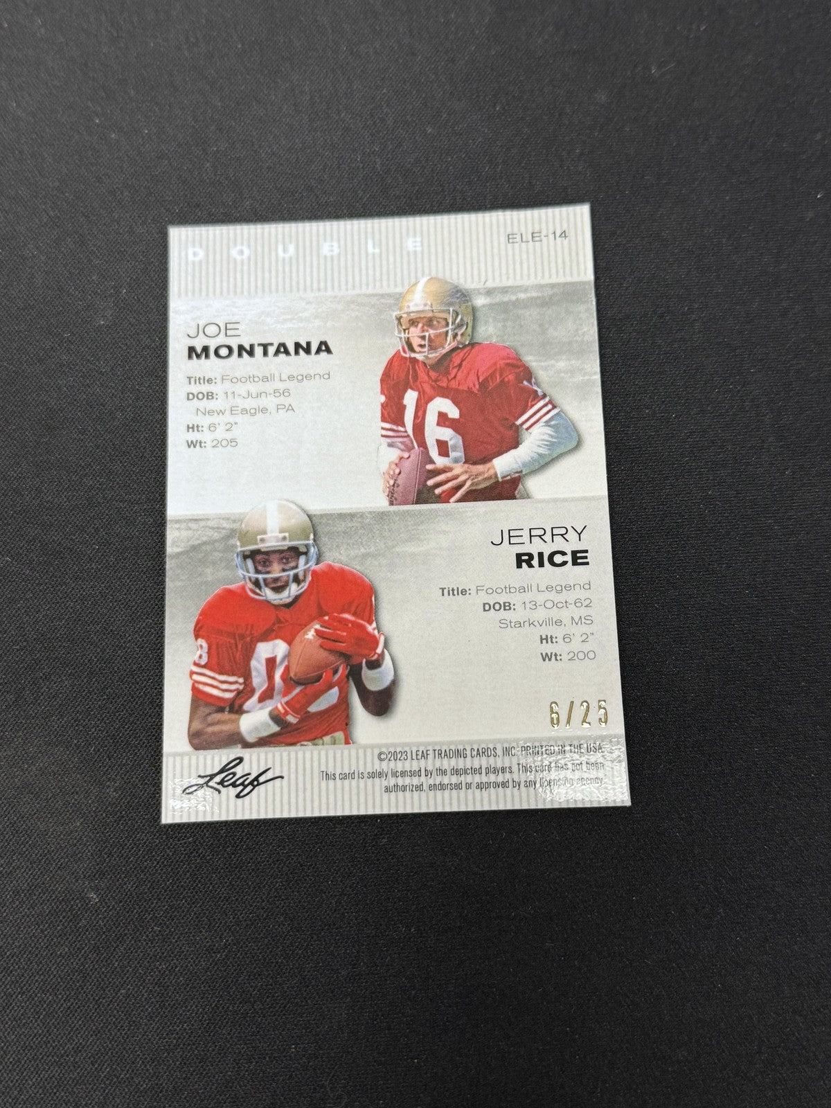 Jerry Rice Joe Montana 2023 LEAF Dual Metal Silver /25 RC 49ers