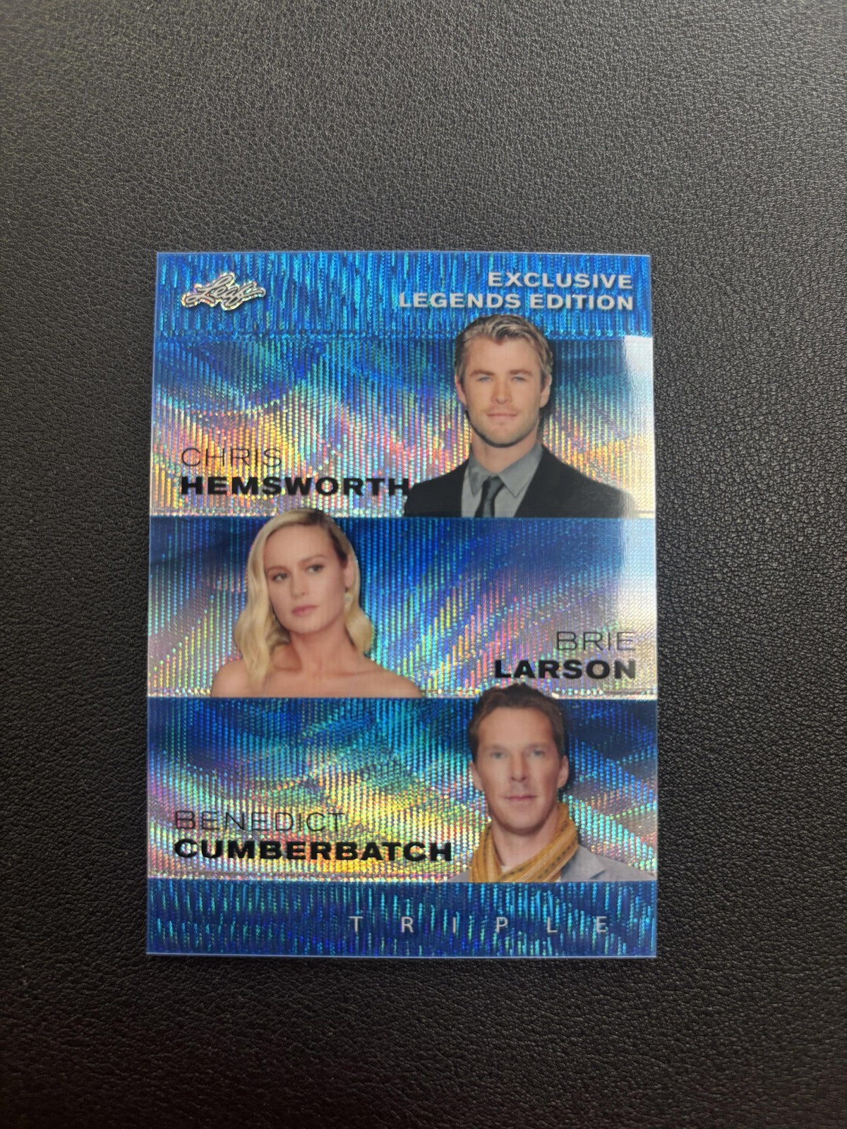 Hemsworth/Larson/Cumberbatch 2024 Leaf Exclusive Legends Trio Metal Blue /20 RC