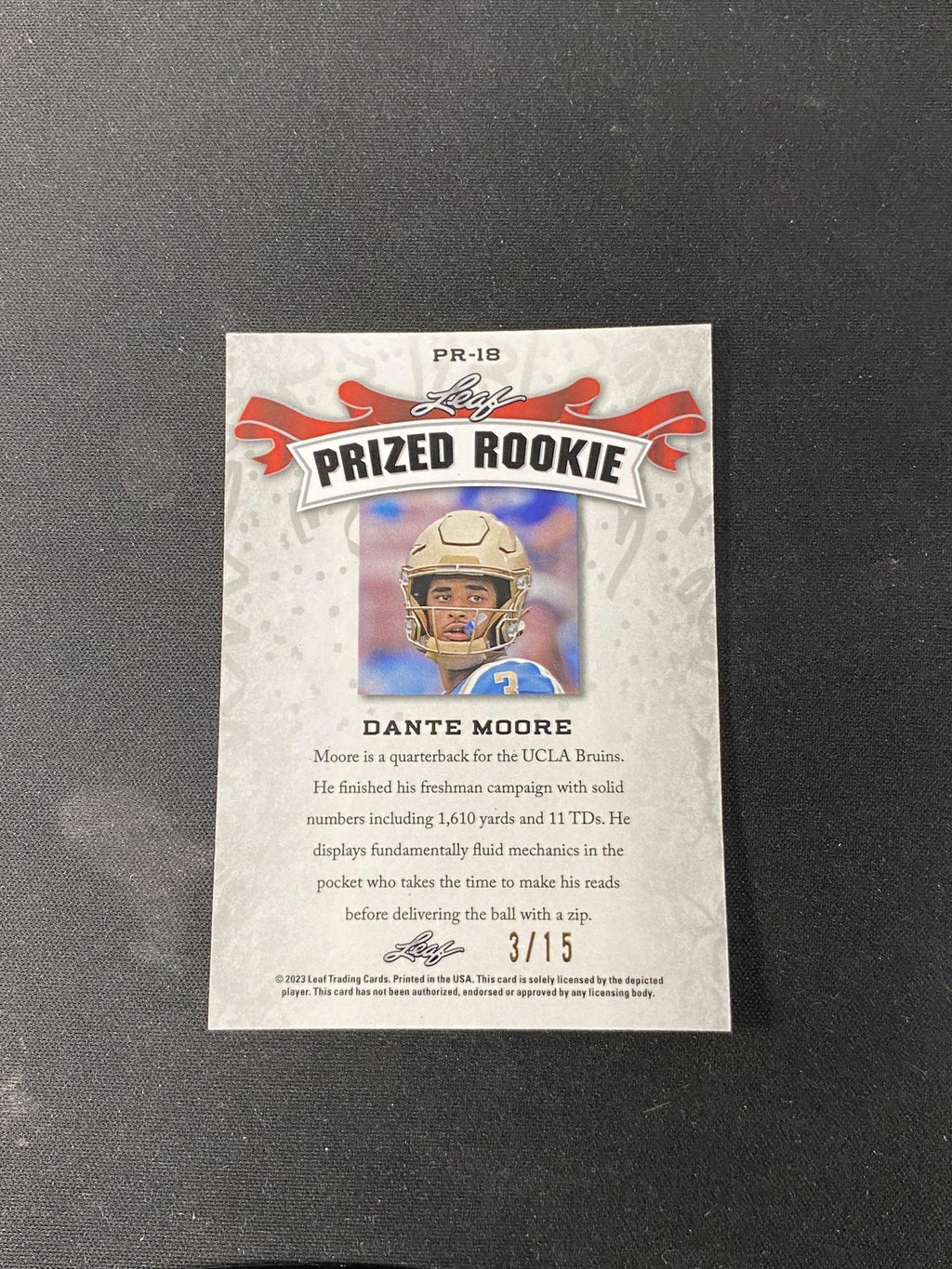 Dante Moore 2023 Leaf Metal Prized Rookie Purple Wave /15 RC Oregon Ducks