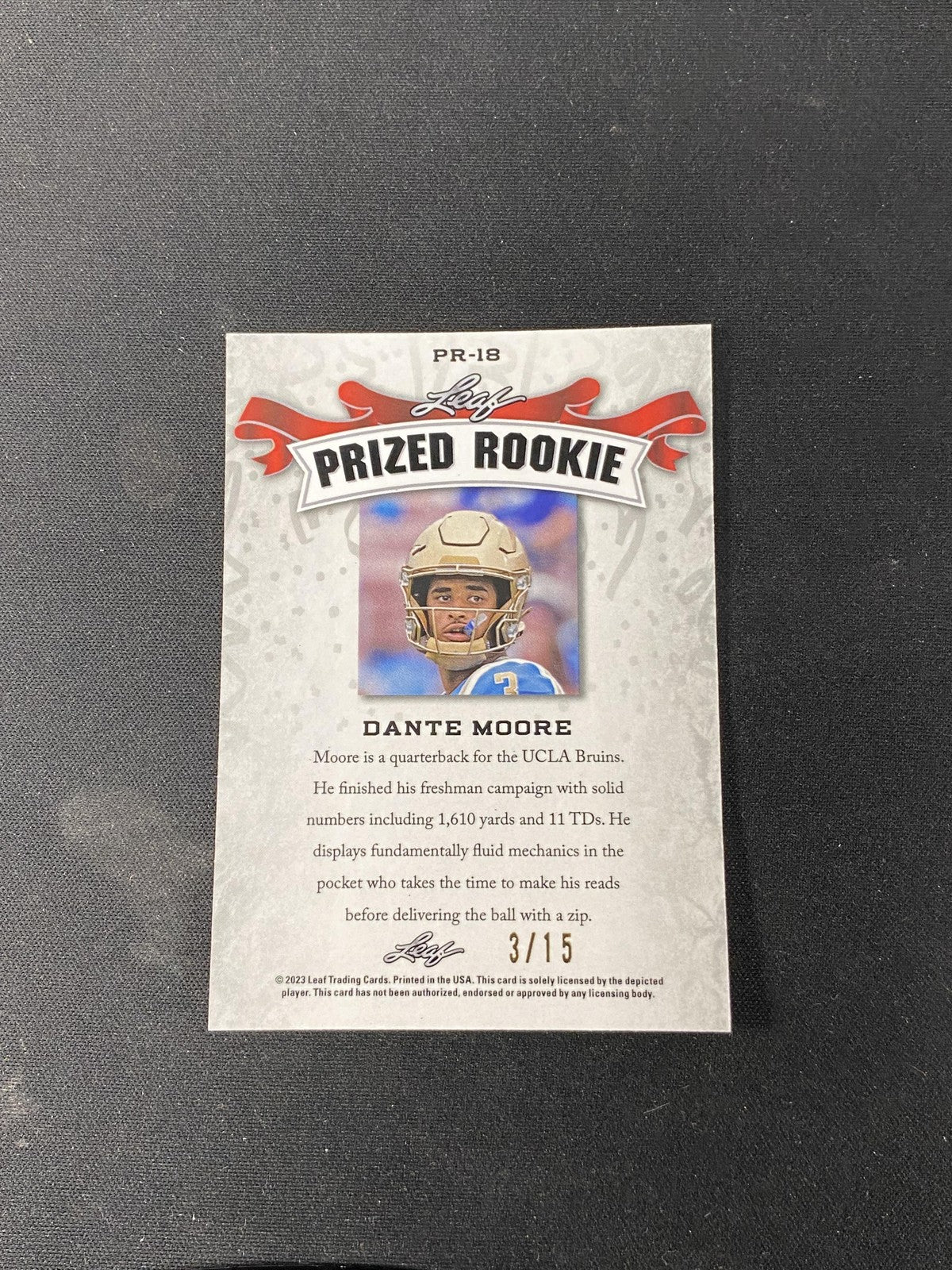 Dante Moore 2023 Leaf Metal Prized Rookie Purple Wave /15 RC Oregon Ducks