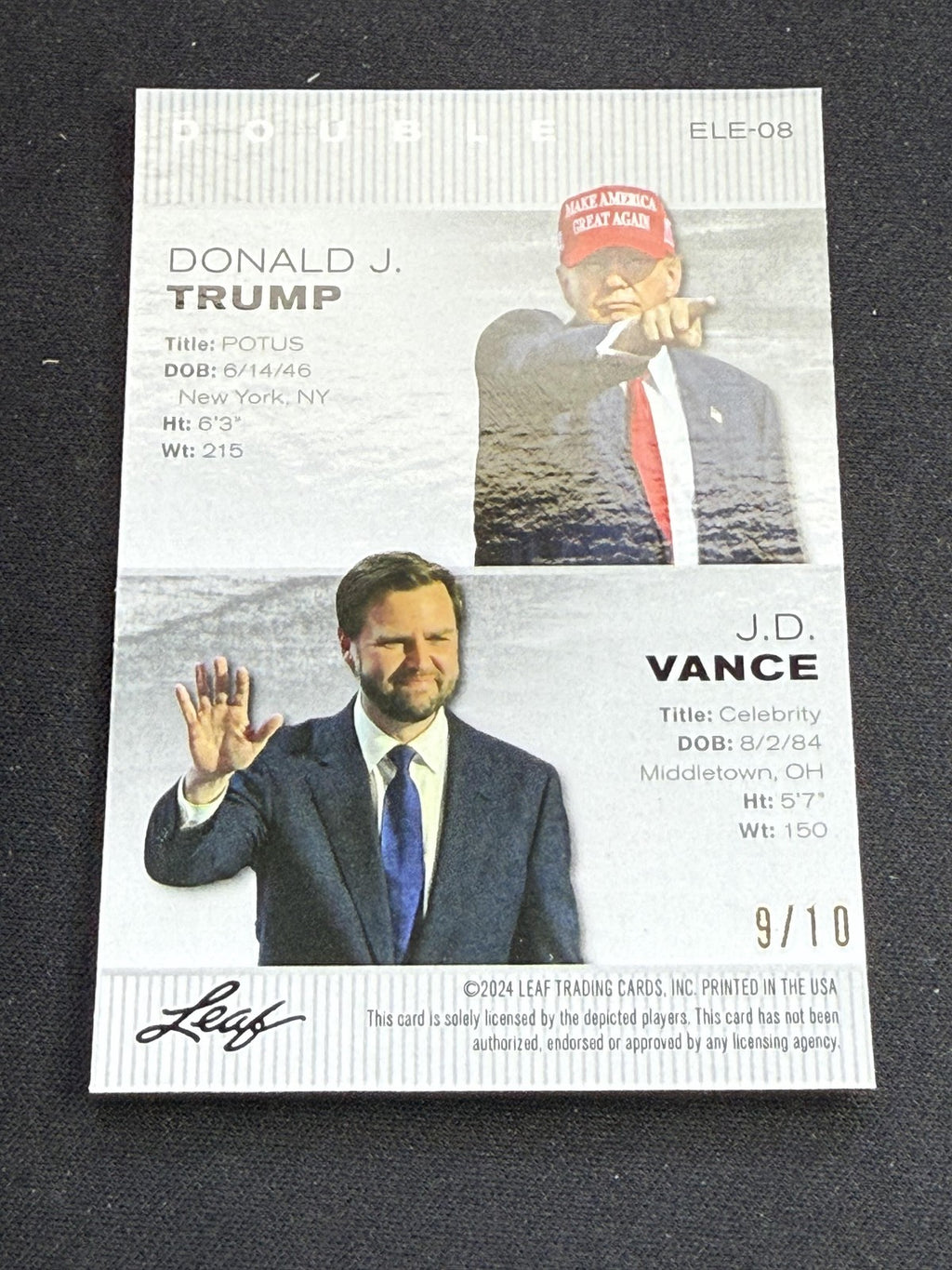 Donald J Trump / JD Vance 2024 Leaf Metal Dual Pink /10 RC