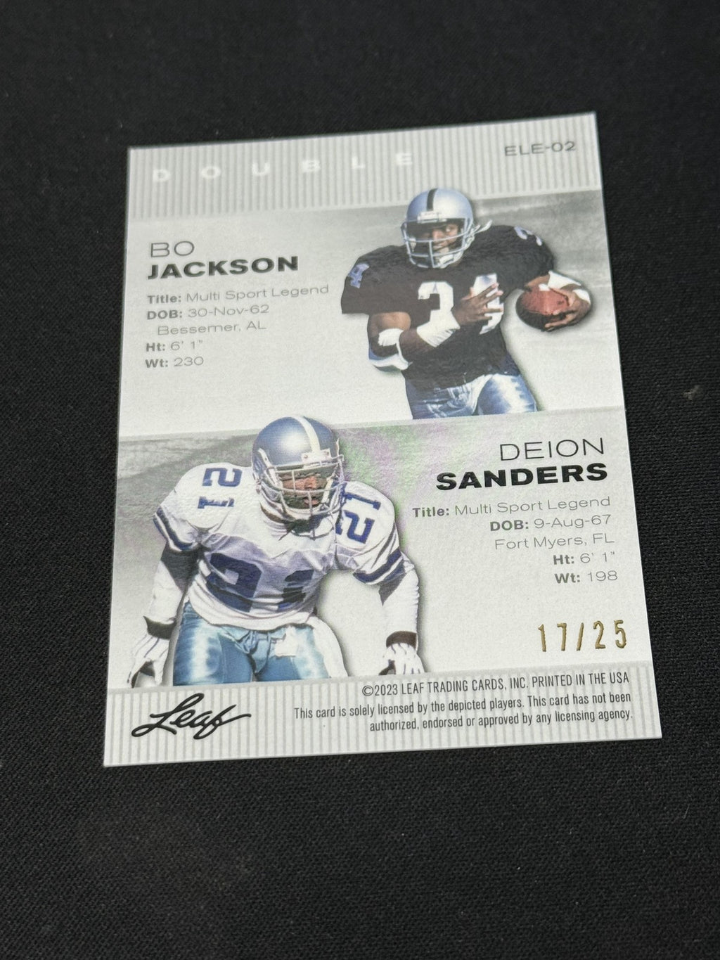 Bo Jackson Deion Sanders 2023 LEAF Metal Duals Silver /25 RC
