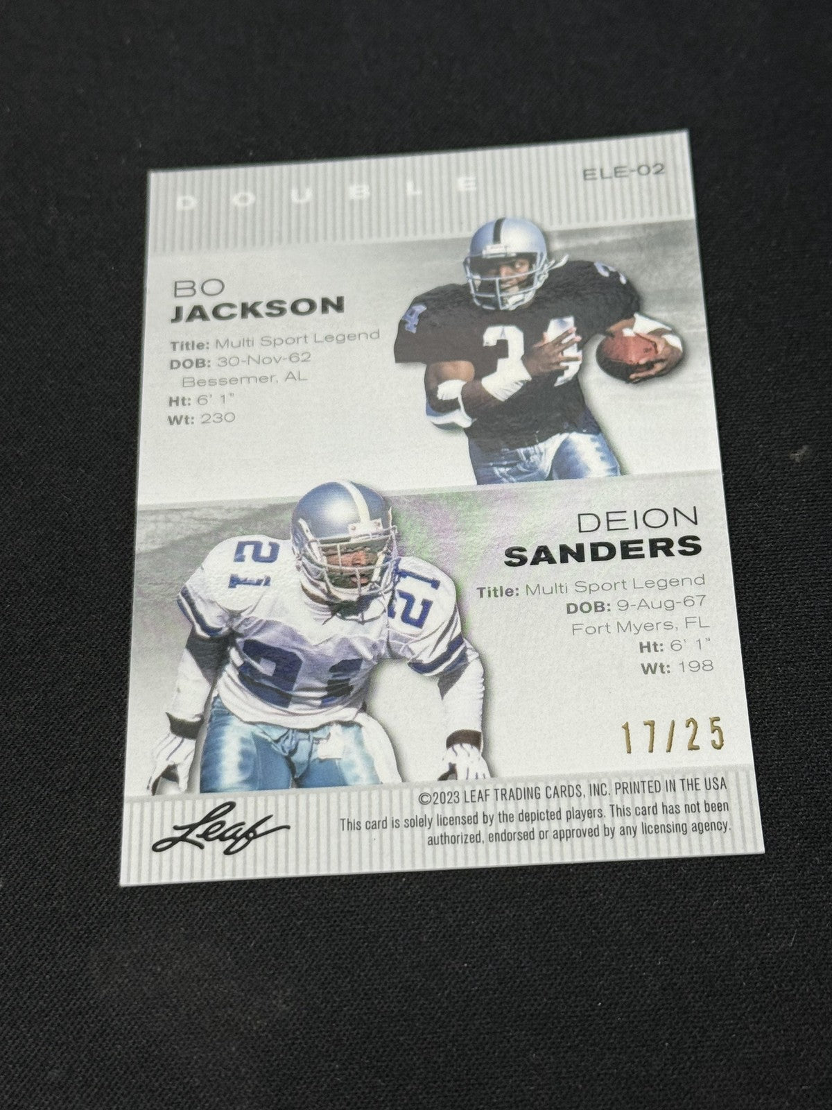 Bo Jackson Deion Sanders 2023 LEAF Metal Duals Silver /25 RC