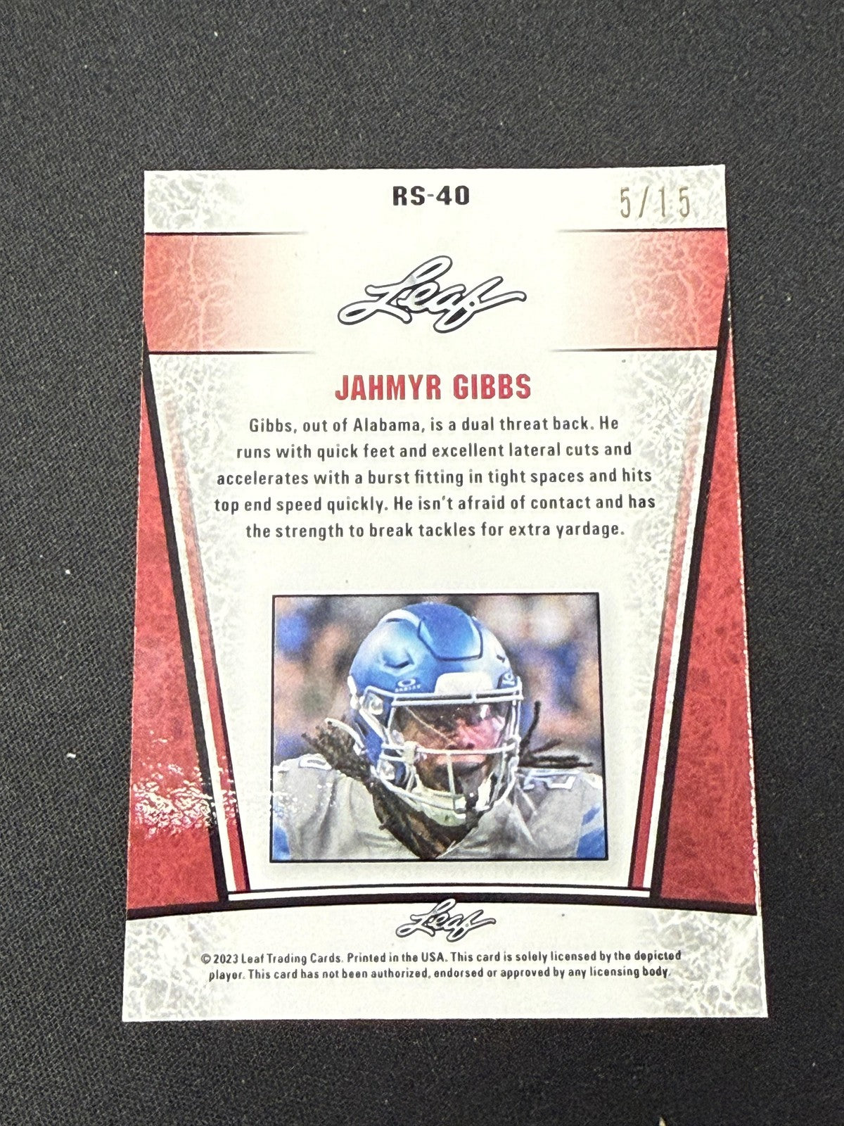 Jahymyr Gibbs 2023 Leaf Metal Rookie Purple /15 RC Lions