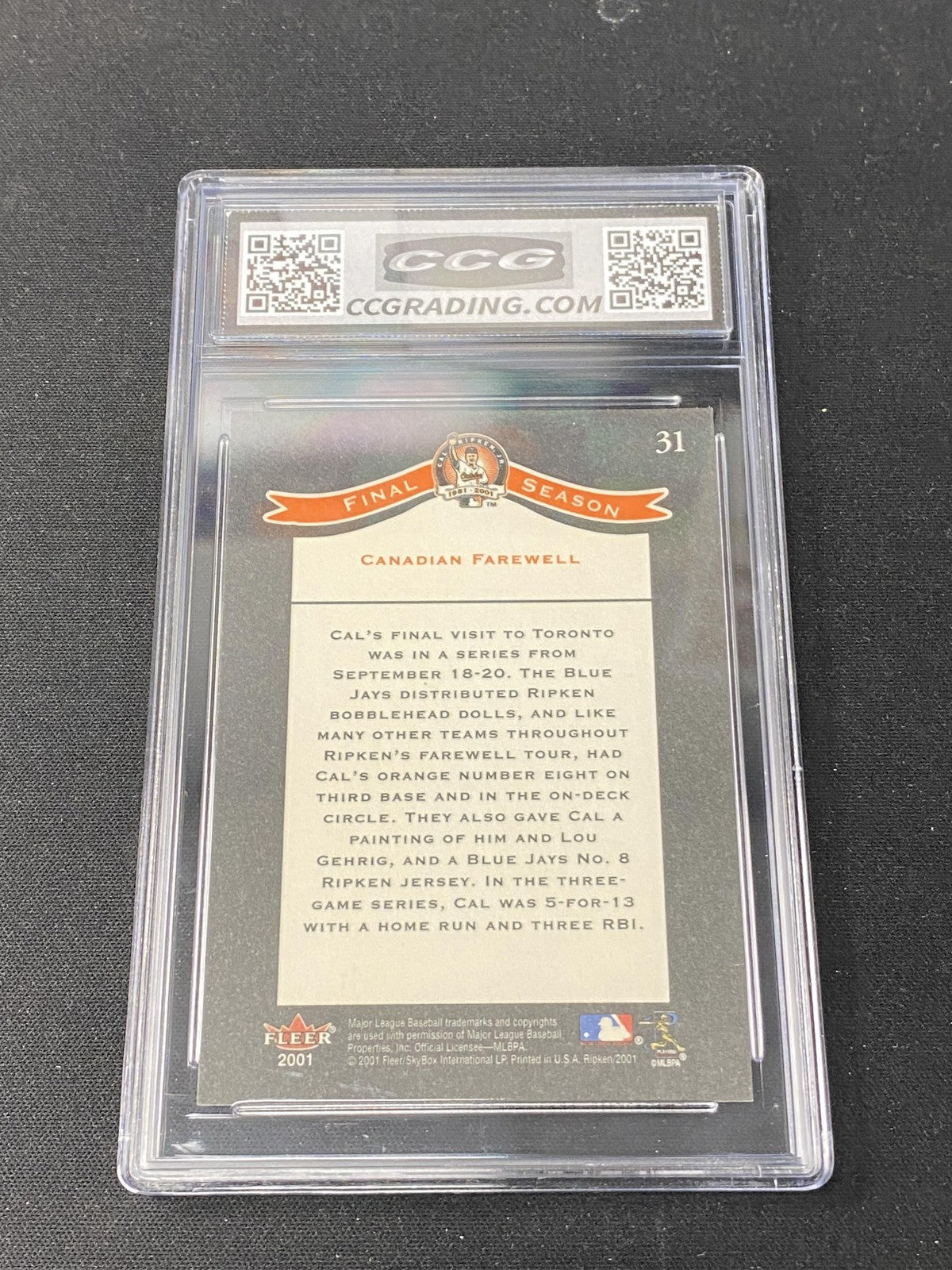 Cal Ripken, Jr. 2001 Fleer Career Highlights CCG 10 Baltimore Orioles Rookie