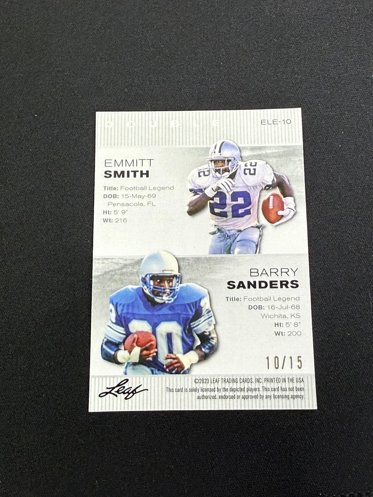 Emmitt Smith / Barry Sanders 2023 Leaf Dual Metal Purple /15 RC