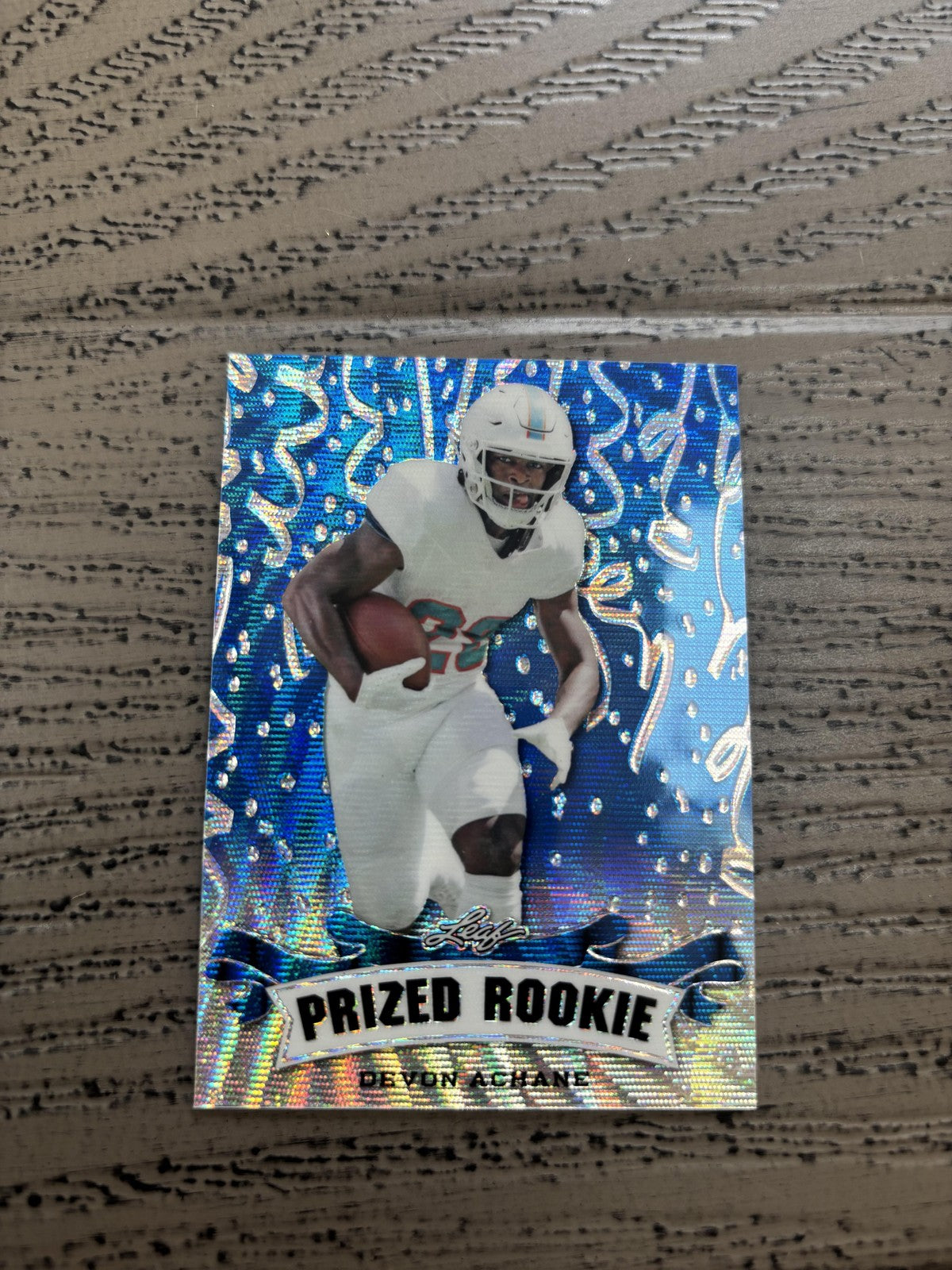 Devon Achane 2023 Leaf Prized Metal Rookie Blue /20 RC Dolphins
