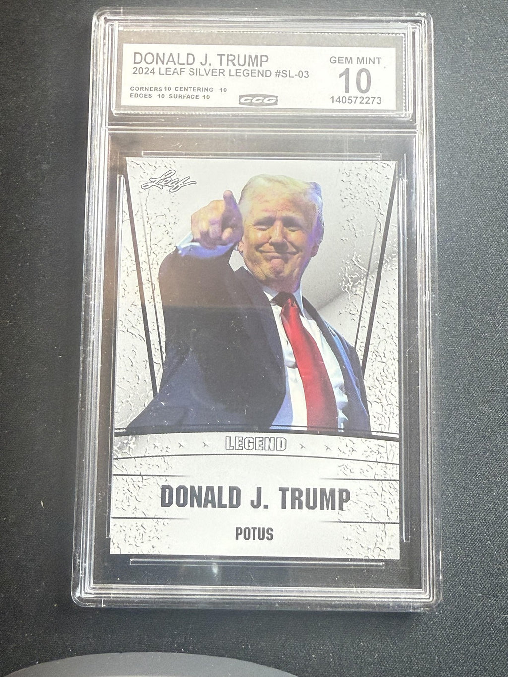 Donald J. Trump 2024 Leaf Silver Legend CCG 10 USA