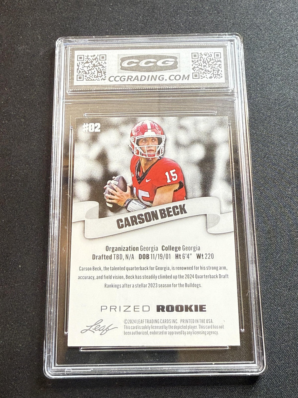 Carson Beck 2024 Leaf Prized Rookie CCG 10 Miami Rookie