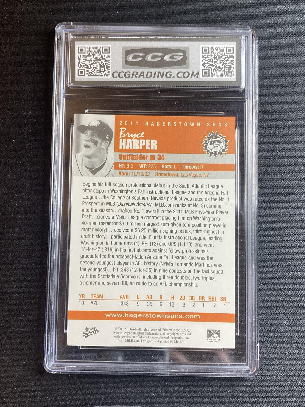 Bryce Harper 2011 MultiAd Sports Hagerstown Suns CCG 10 RC
