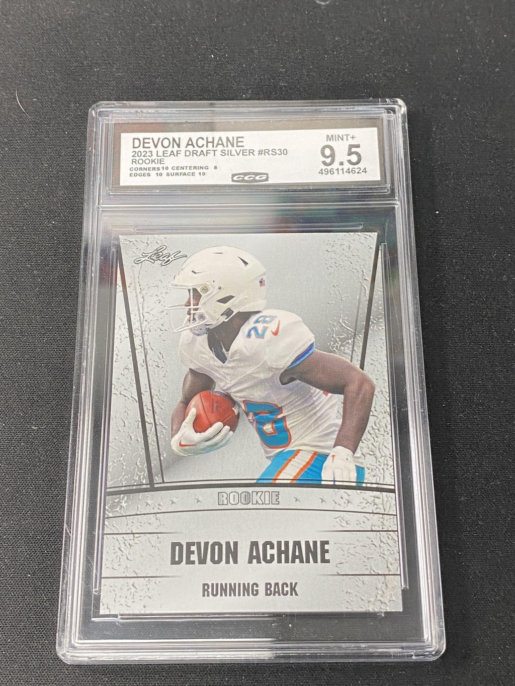 Devon Achane 2023 Leaf Draft Silver CCG 9.5 Miami Dolphins Rookie