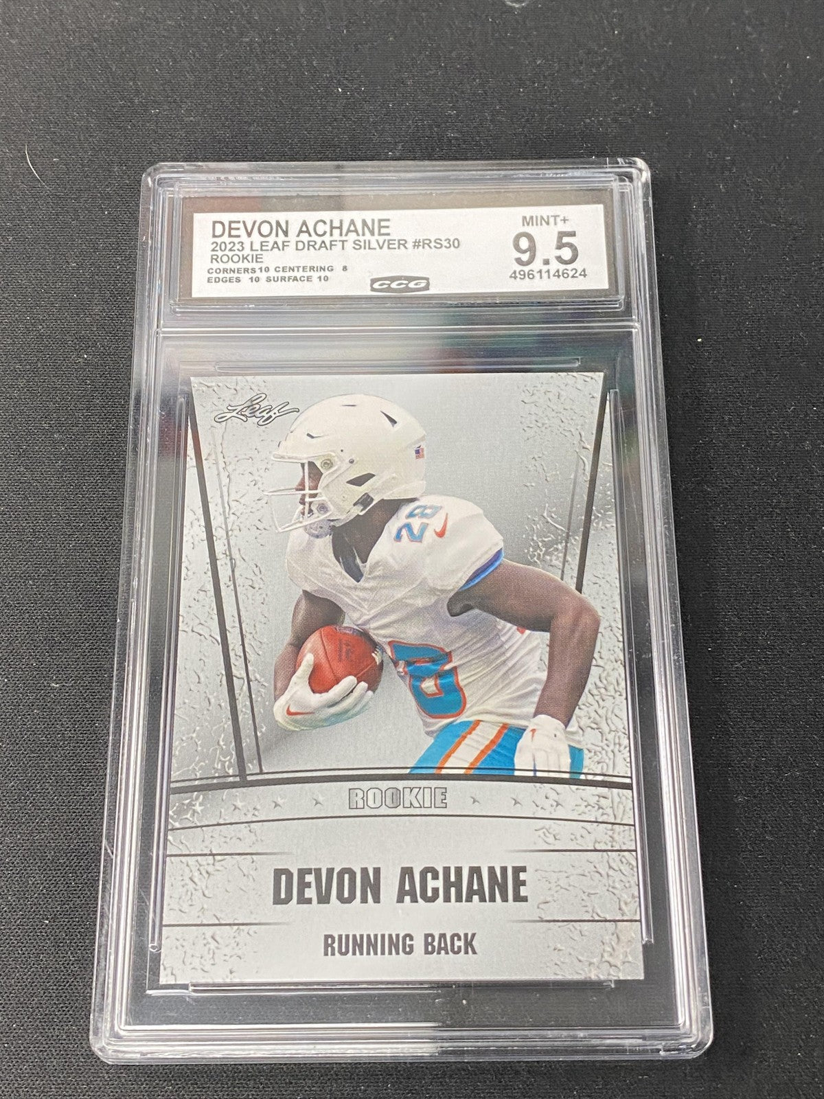 Devon Achane 2023 Leaf Draft Silver CCG 9.5 Miami Dolphins Rookie