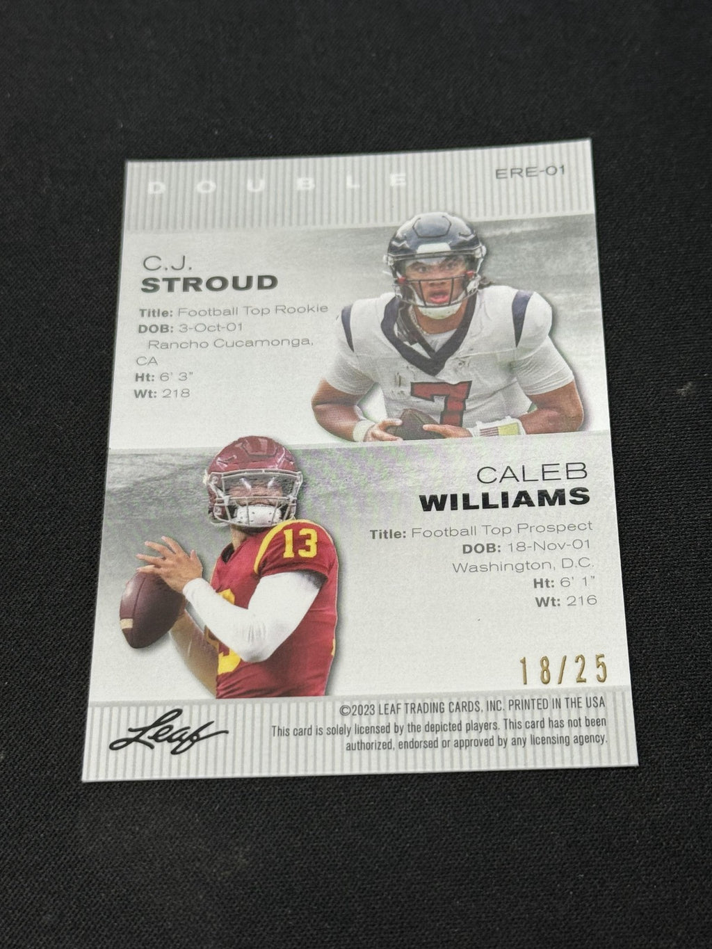 CJ Stroud Caleb Williams 2023 LEAF Metal Duals Silver /25 RC