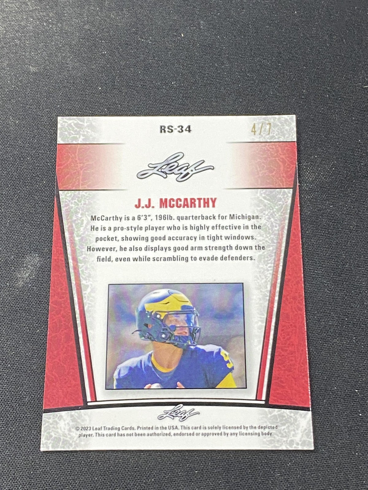 JJ McCarthy 2023 Leaf Metal Rookie Black /7 RC