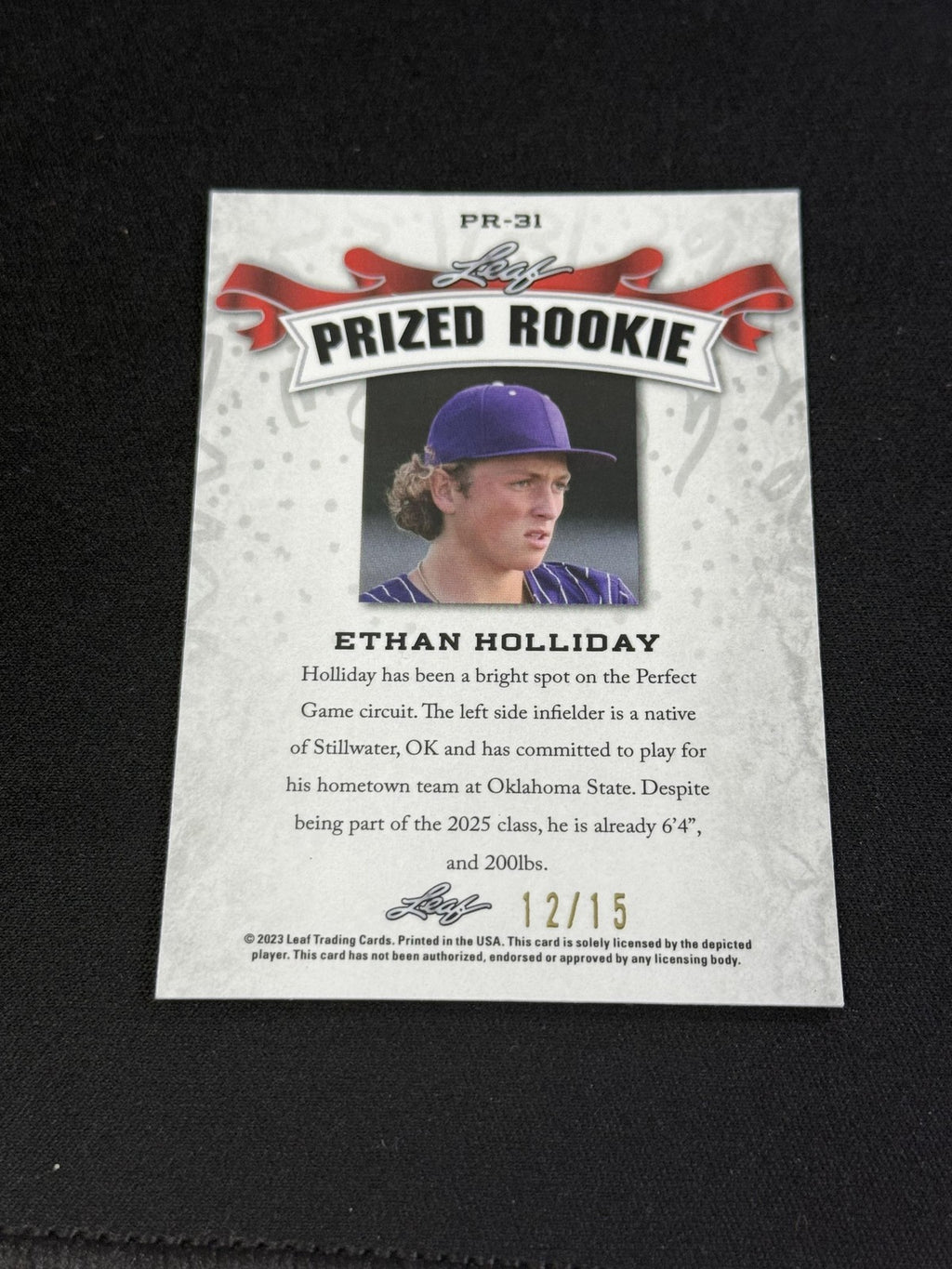 Ethan Holliday 2023 Leaf Prized Metal Rookie Purple /15 RC Rockies