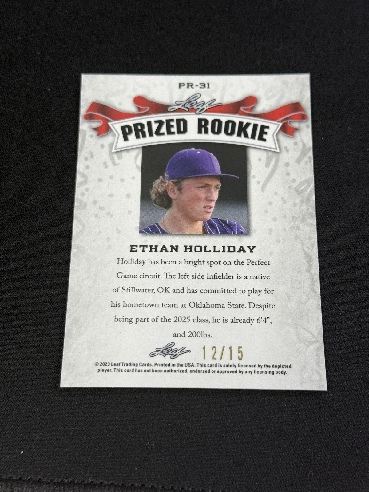 Ethan Holliday 2023 Leaf Prized Metal Rookie Purple /15 RC Rockies