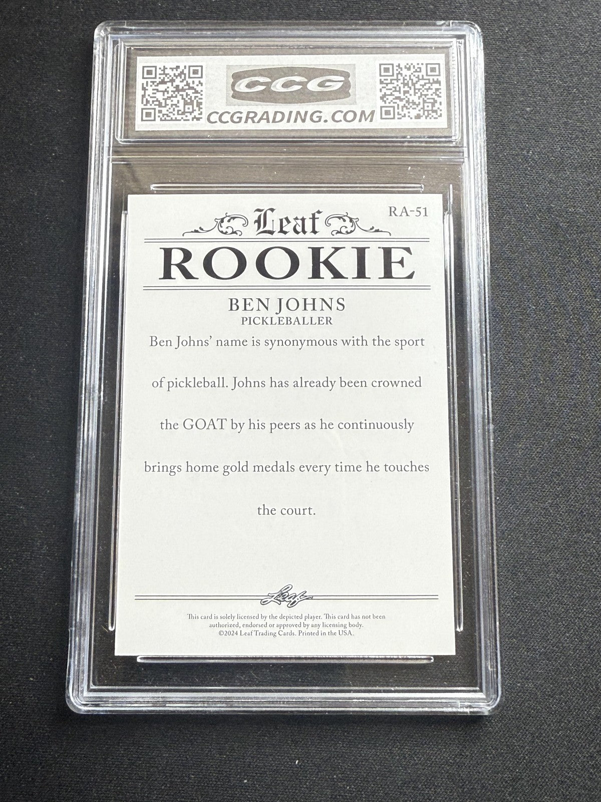 Ben Johns 2024 Leaf Rookie Pickleball gem mint CCG 10 Rookie