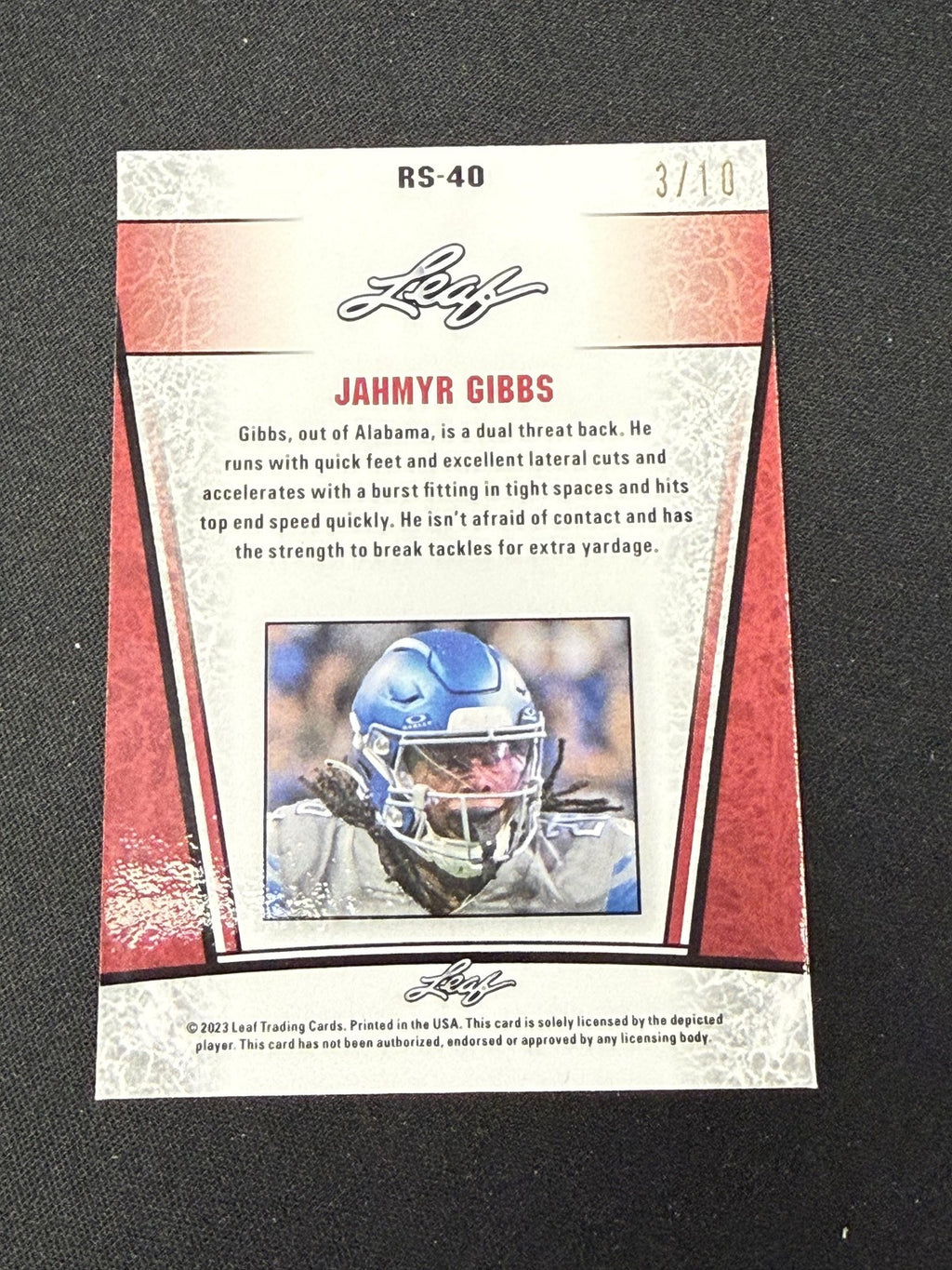 Jahymyr Gibbs 2023 Leaf Metal Rookie Pink /10 RC Lions