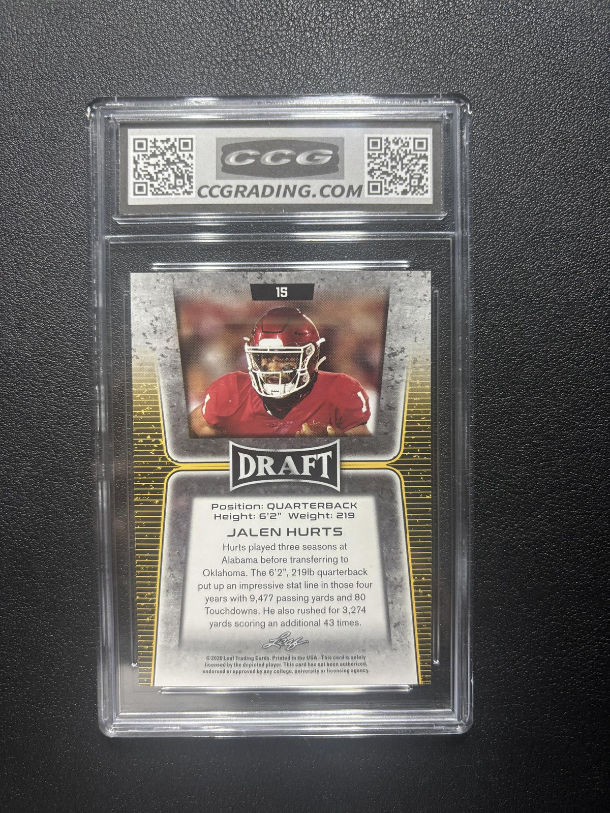 Jalen Hurts 2020 Leaf Draft CCG 10 RC