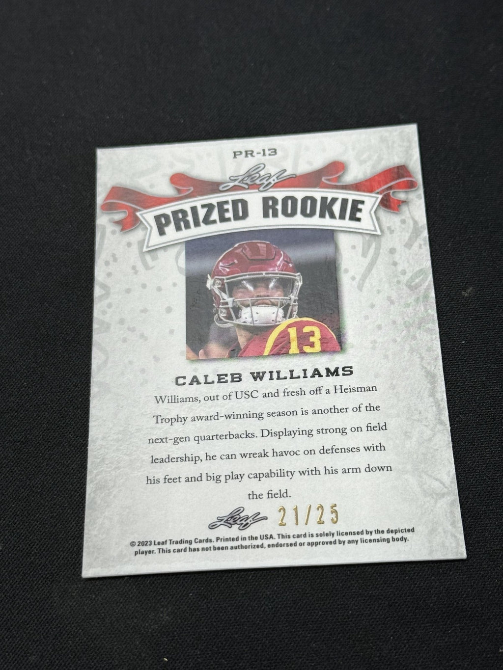 Caleb Williams 2023 LEAF Prized Metal Rookie Silver /25 RC Bears