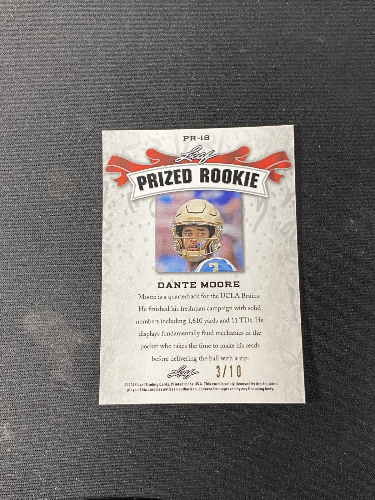 Dante Moore 2023 Leaf Metal Prized Rookie Pink Wave /10 RC Oregon Ducks