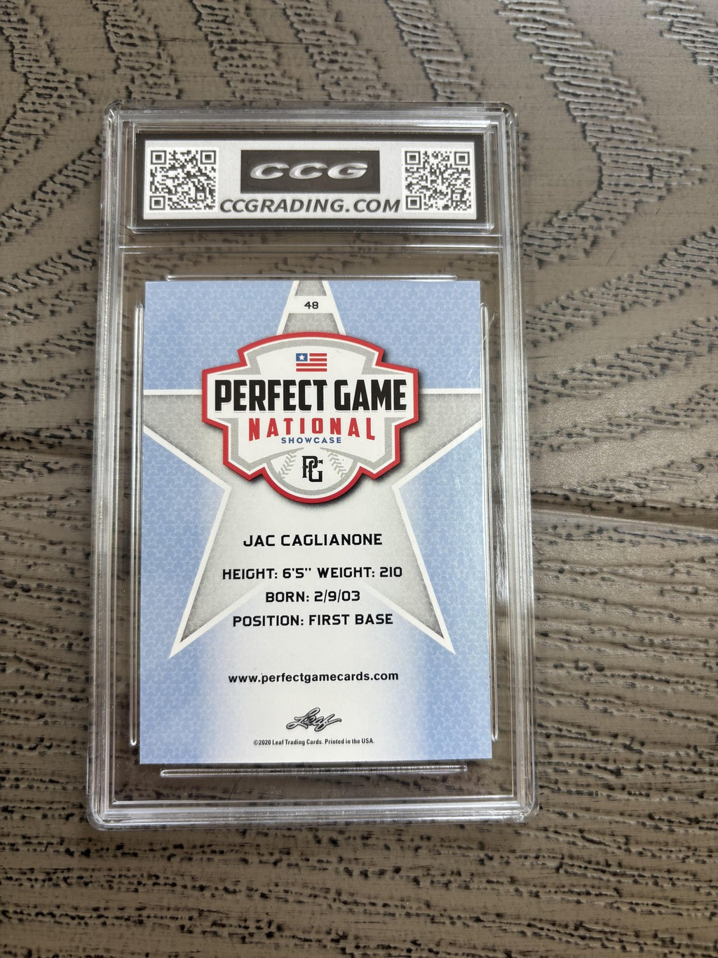 Jac Caglianone 2020 Leaf Perfect Game CCG 10 Royals Rookie