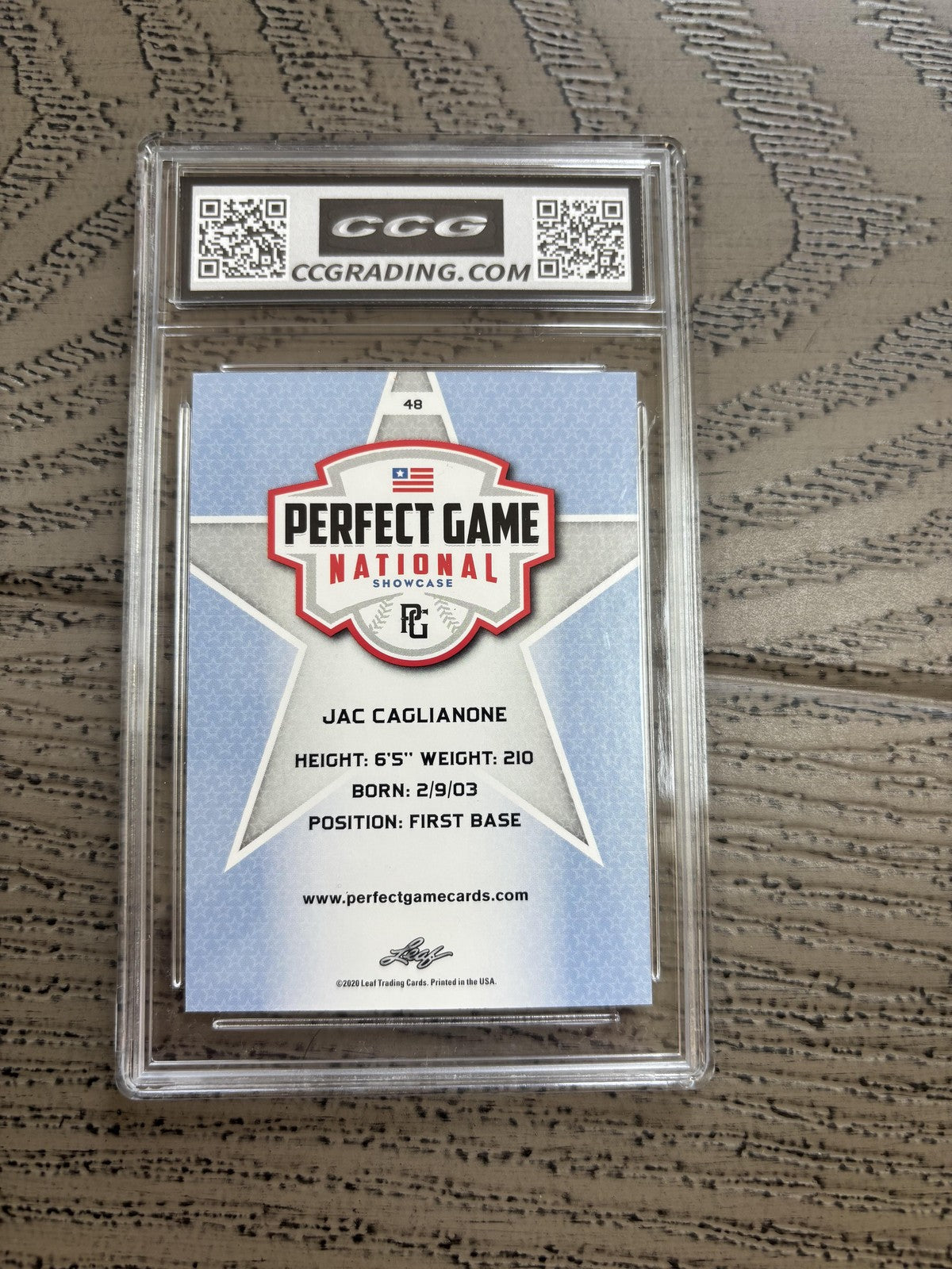 Jac Caglianone 2020 Leaf Perfect Game CCG 10 Royals Rookie