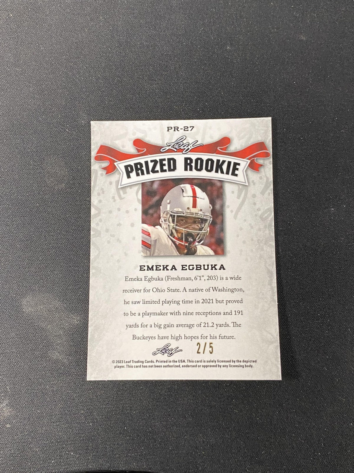 Emeka Egbuka 2023 Leaf Metal Prized Rookie Black Wave /7 RC Buccaneers