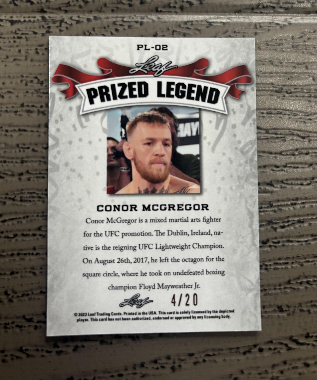 Conor McGregor 2023 Leaf Prized Legend Metal Blue /20 RC