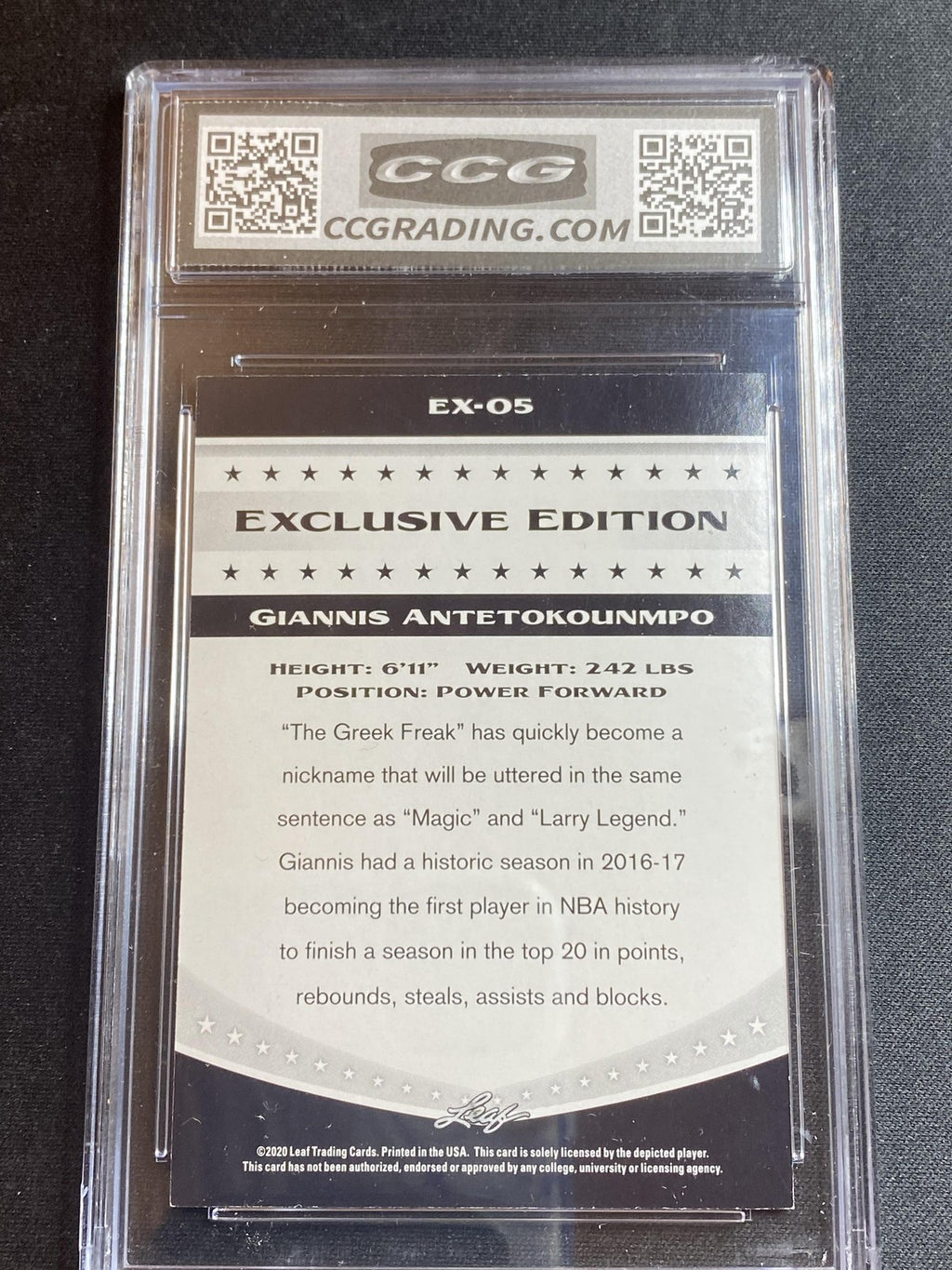 Giannis Antetokounmpo 2020 Leaf Exclusive Edition EX05 CCG 9.5 RC