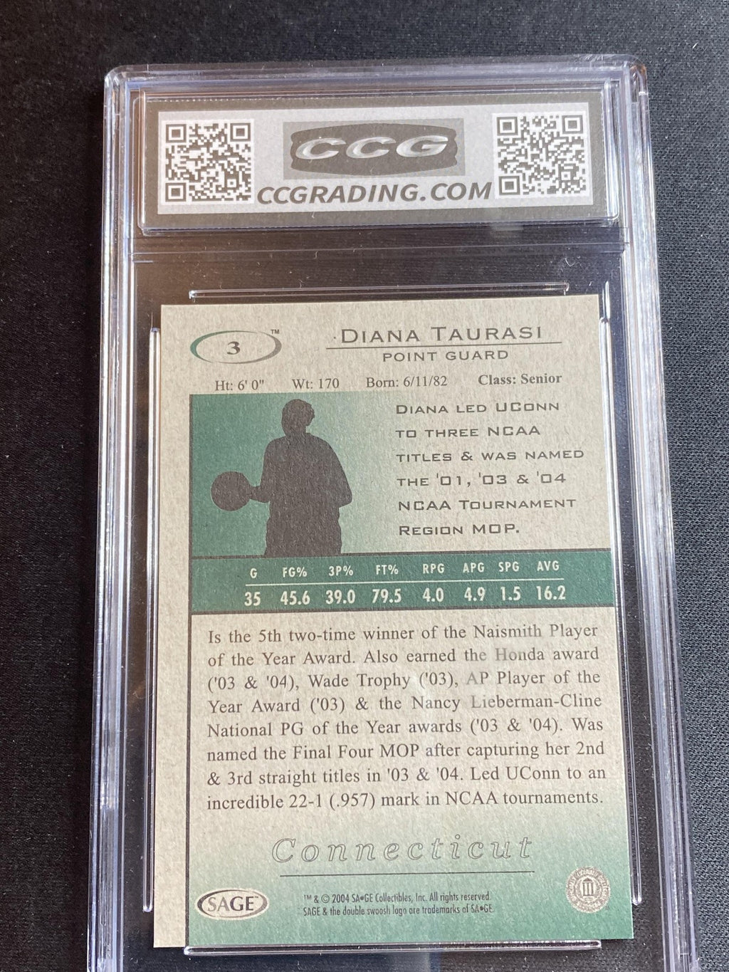 Diana Taurasi 2004 Sage SAGE HIT 3 CCG 10 RC