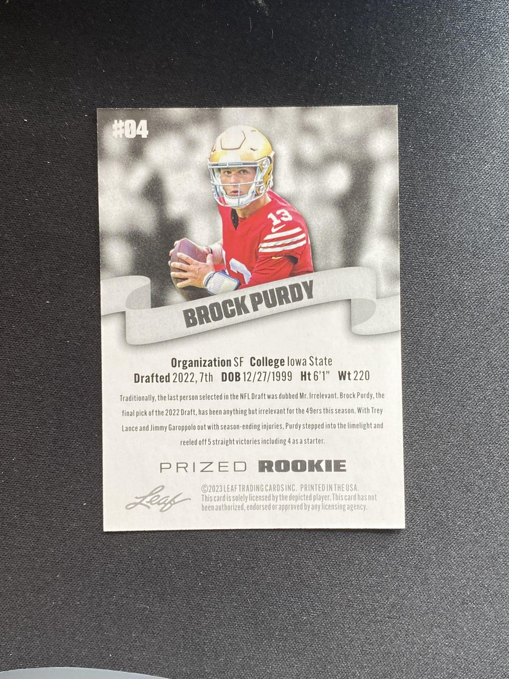 Brock Purdy 2023 Leaf Prized Rookie 4 RC 10 Count Lot