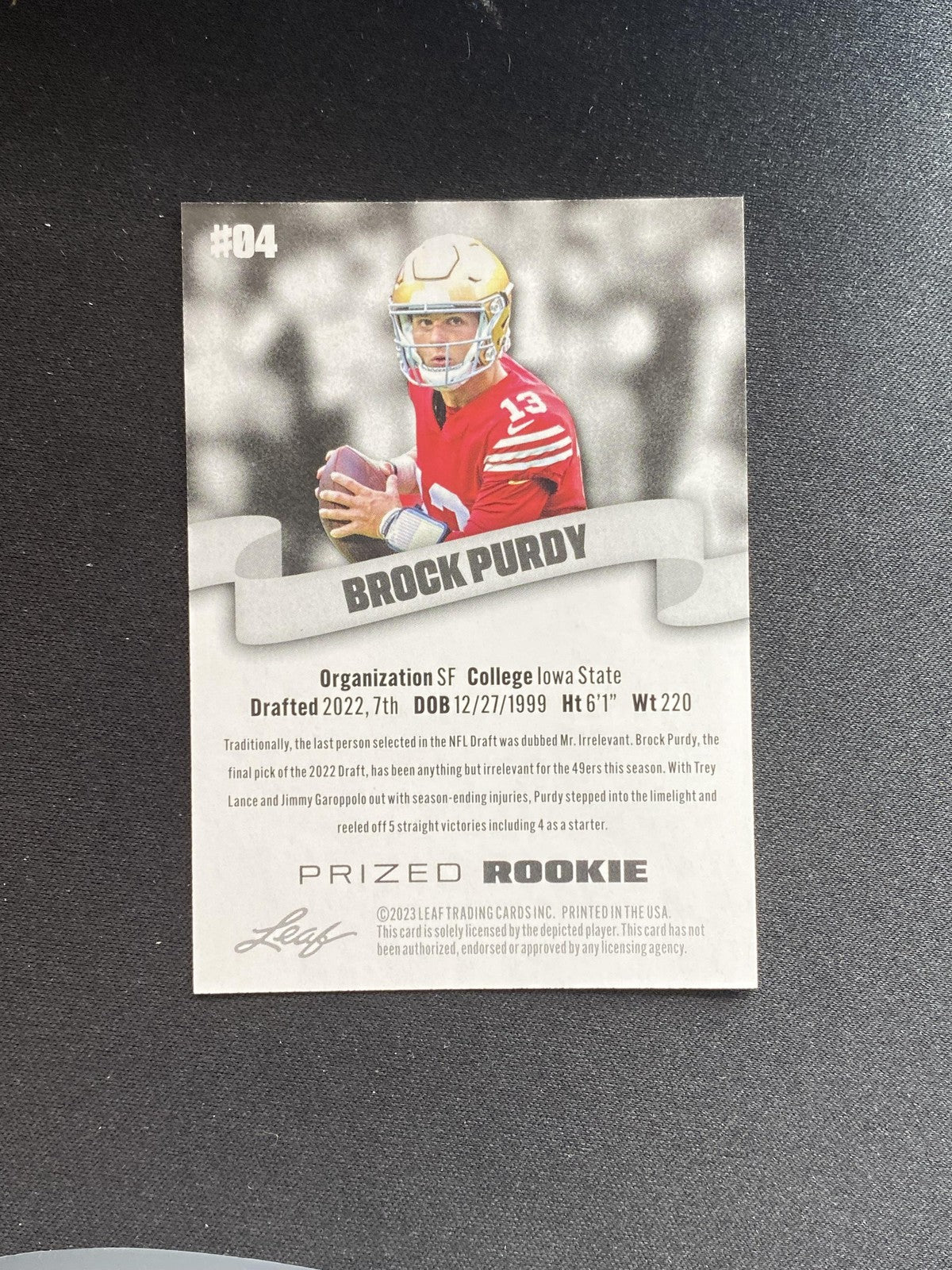 Brock Purdy 2023 Leaf Prized Rookie 4 RC 10 Count Lot