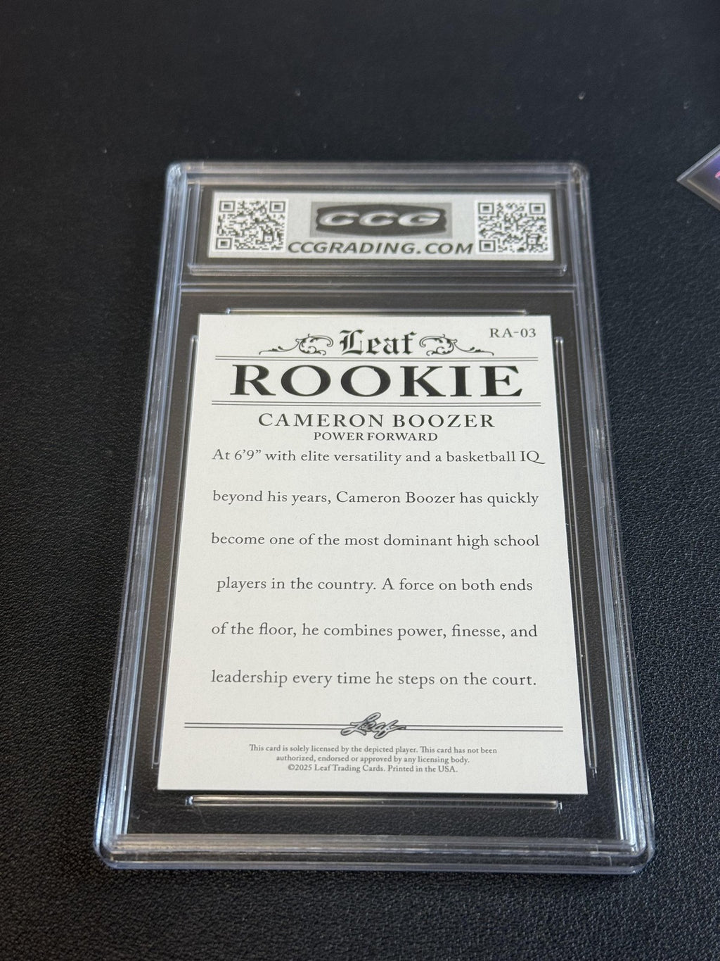 Cameron Boozer 2025 Leaf Rookie Achievement CCG 10 Rookie