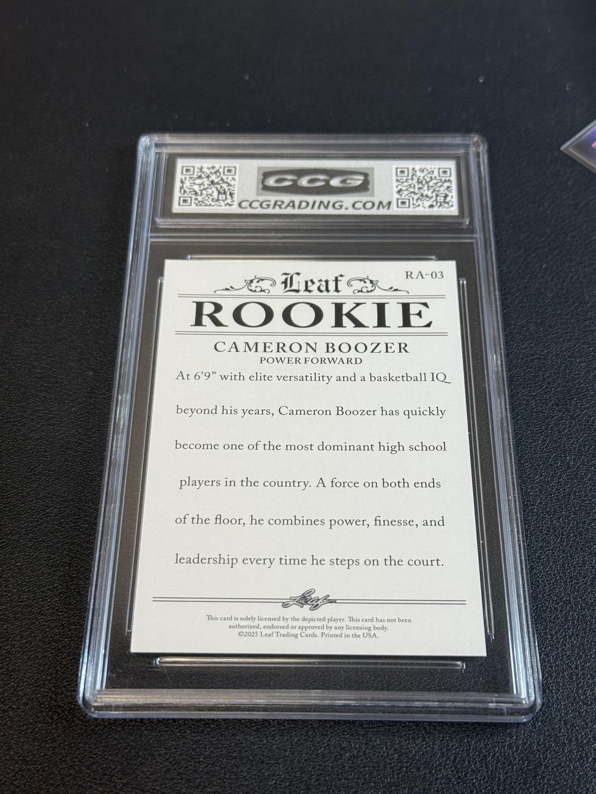 Cameron Boozer 2025 Leaf Rookie Achievement CCG 10 Rookie