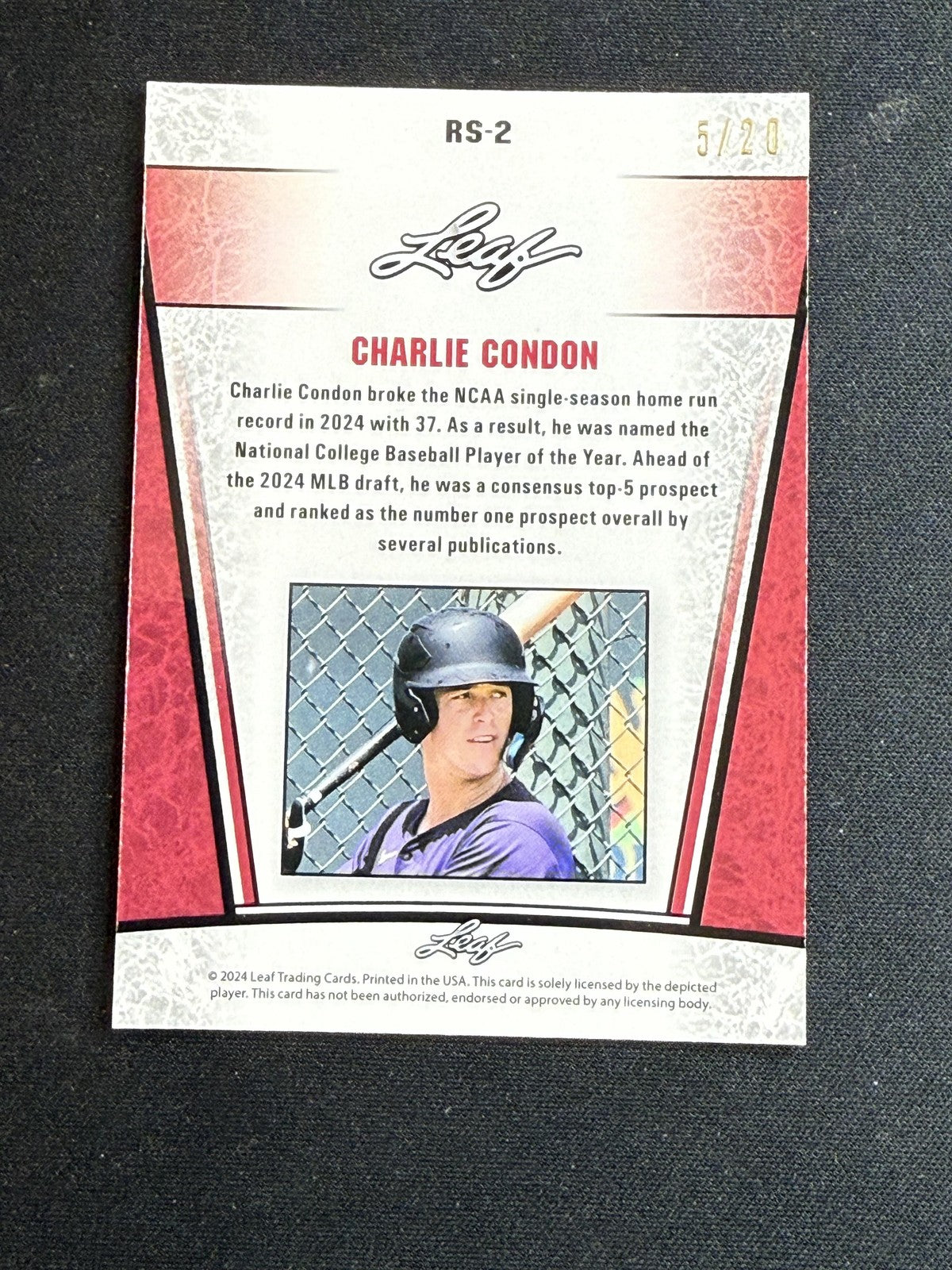 Charlie Condon 2023 Leaf Prized Metal Rookie Blue /20 RC Rockies