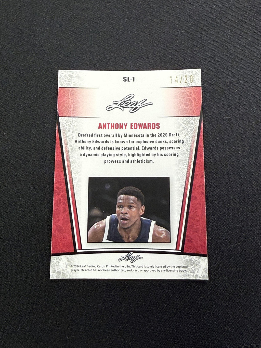 Anthony Edwards 2024 Leaf Metal Legend Blue /20 RC Timberwolves