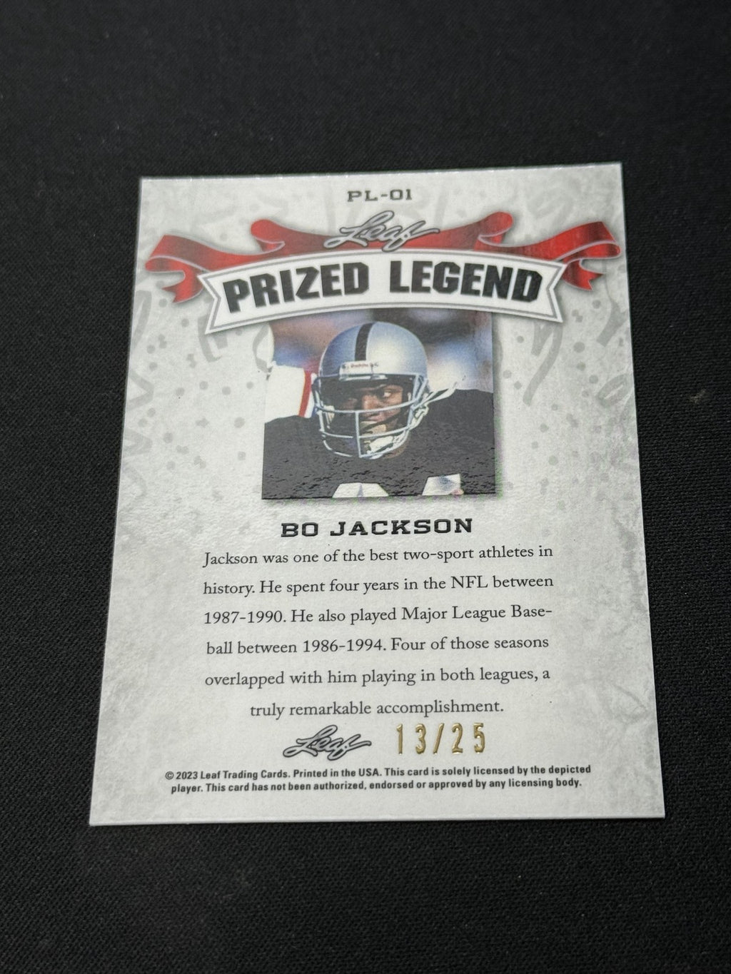 Bo Jackson 2023 LEAF Prized Metal Legend Silver /25 RC Raiders
