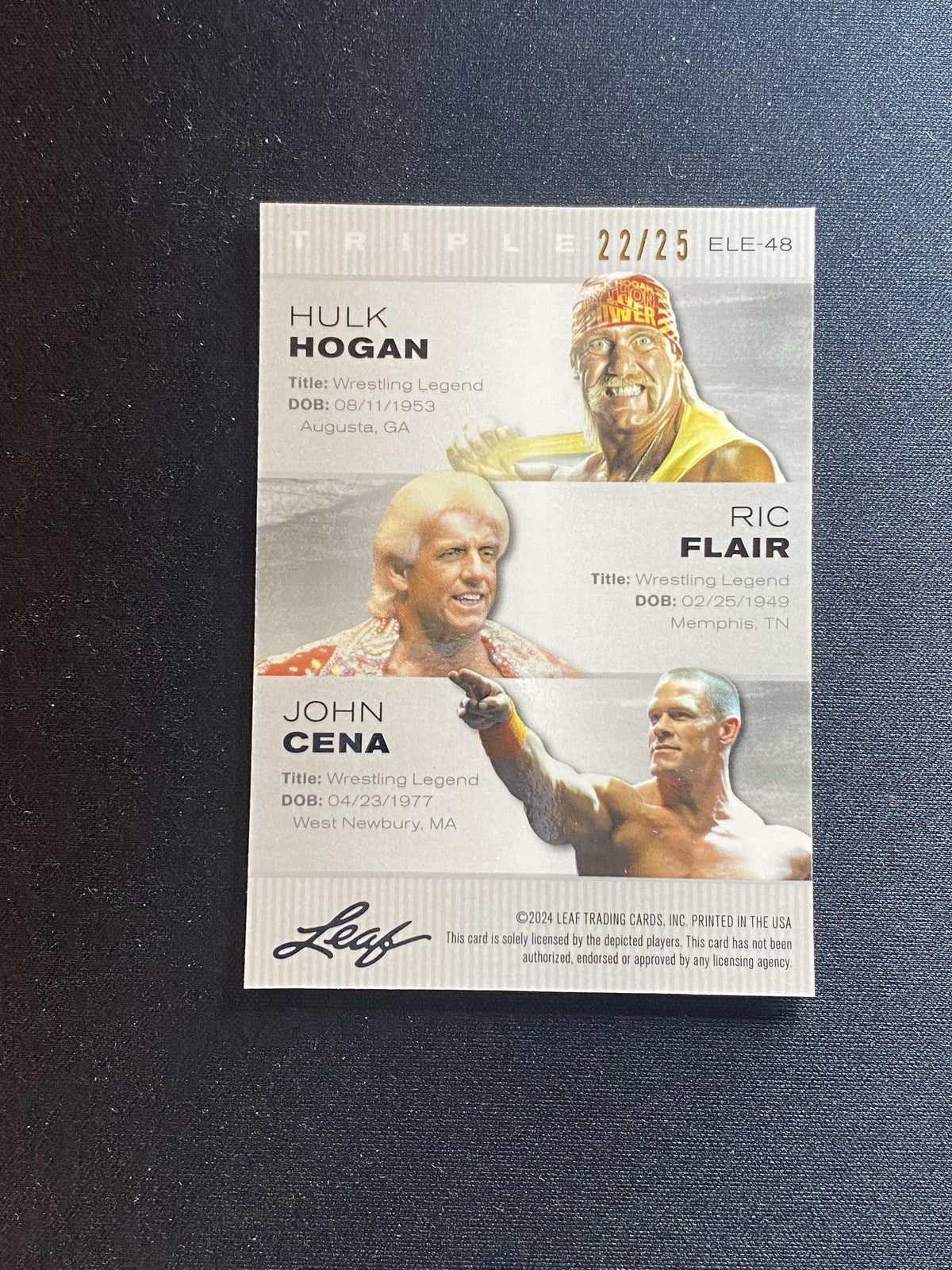 Hogan / Flair / Cena 2023 Leaf Metal Exclusive Edition Trio Silver Laser #/25 RC