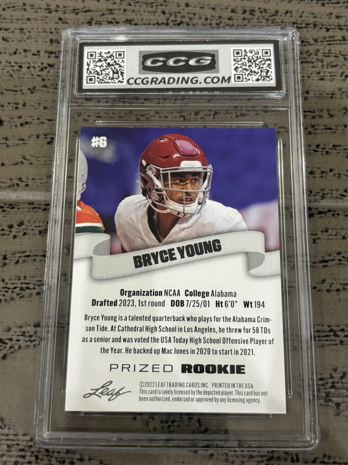 Bryce Young 2022 Leaf Prized Rookie CCG 10 RC