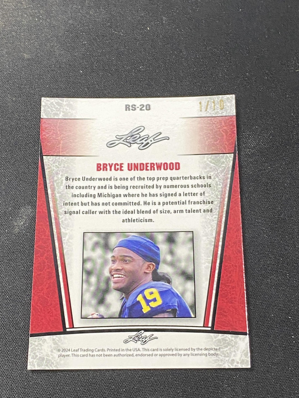 Bryce Underwood 2024 Leaf Metal Rookie Pink /10 RC