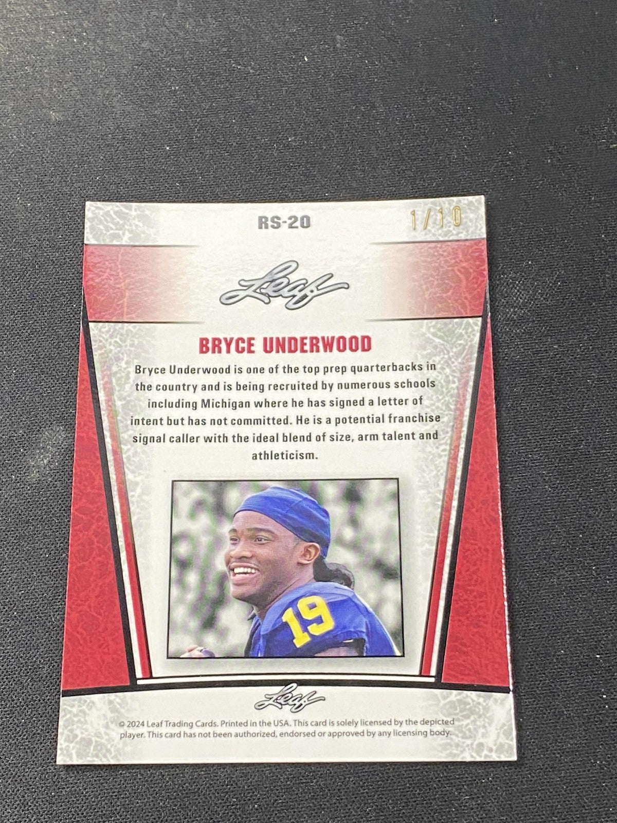 Bryce Underwood 2024 Leaf Metal Rookie Pink /10 RC