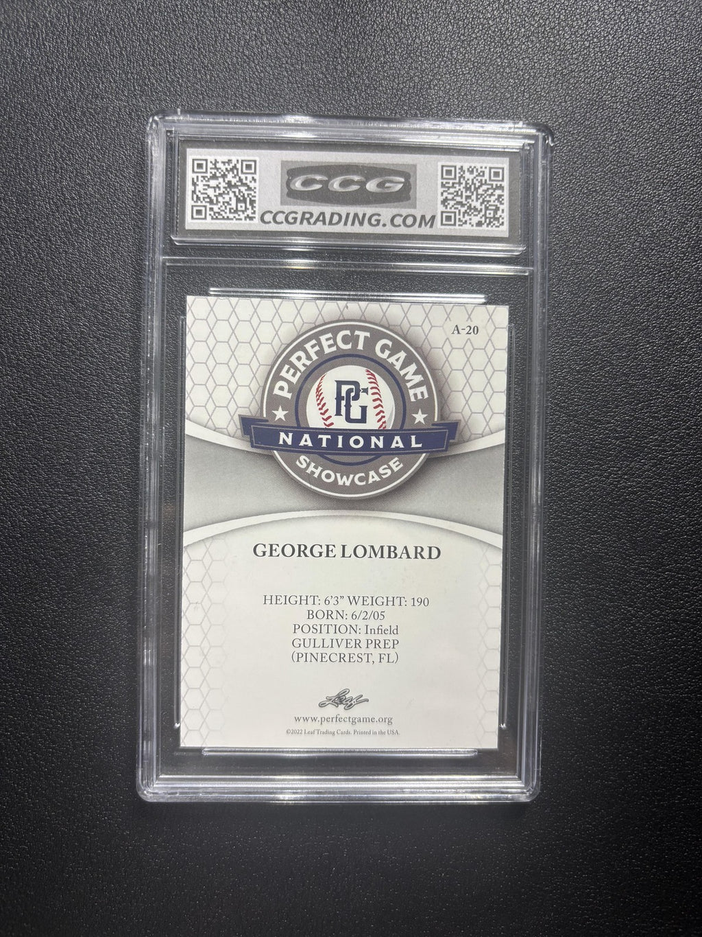 George Lombard 2022 Leaf Perfect Game CCG 10 RC