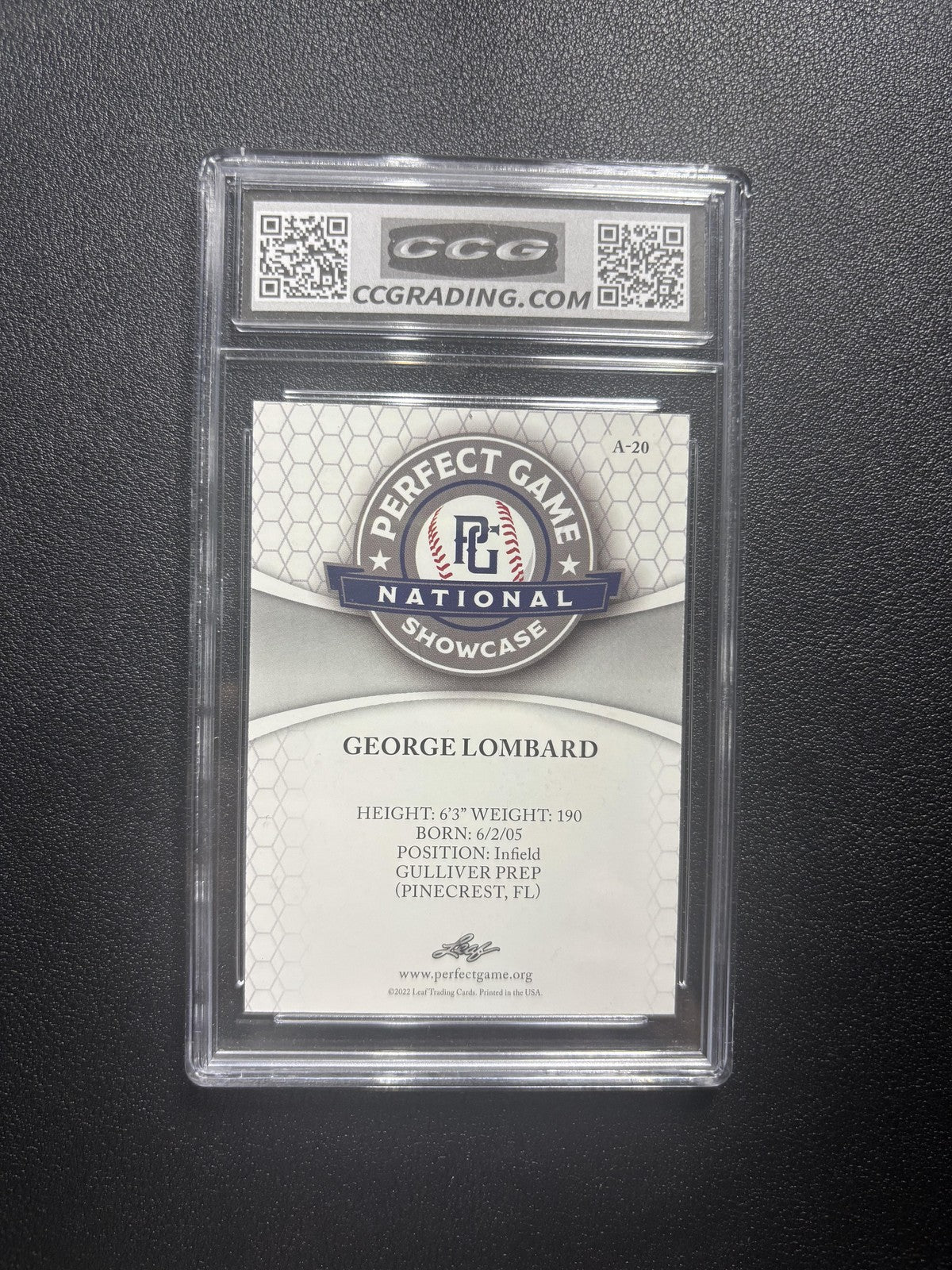 George Lombard 2022 Leaf Perfect Game CCG 10 RC
