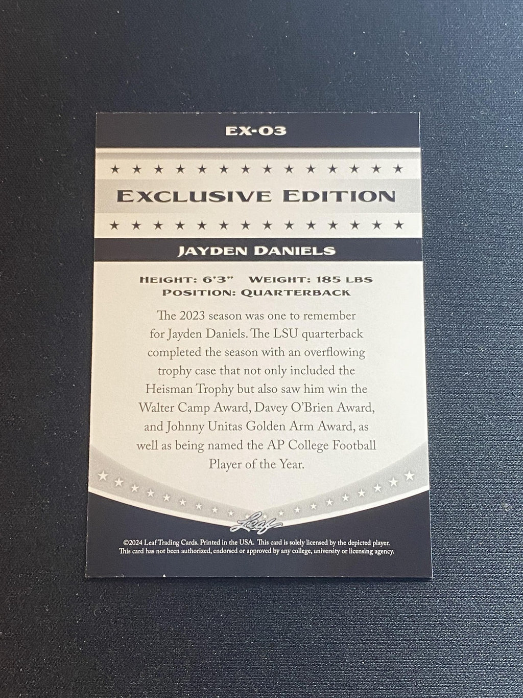 Jayden Daniels 2024 Leaf Exclusive Edition EX03 Rookie RC 10 Count Lot
