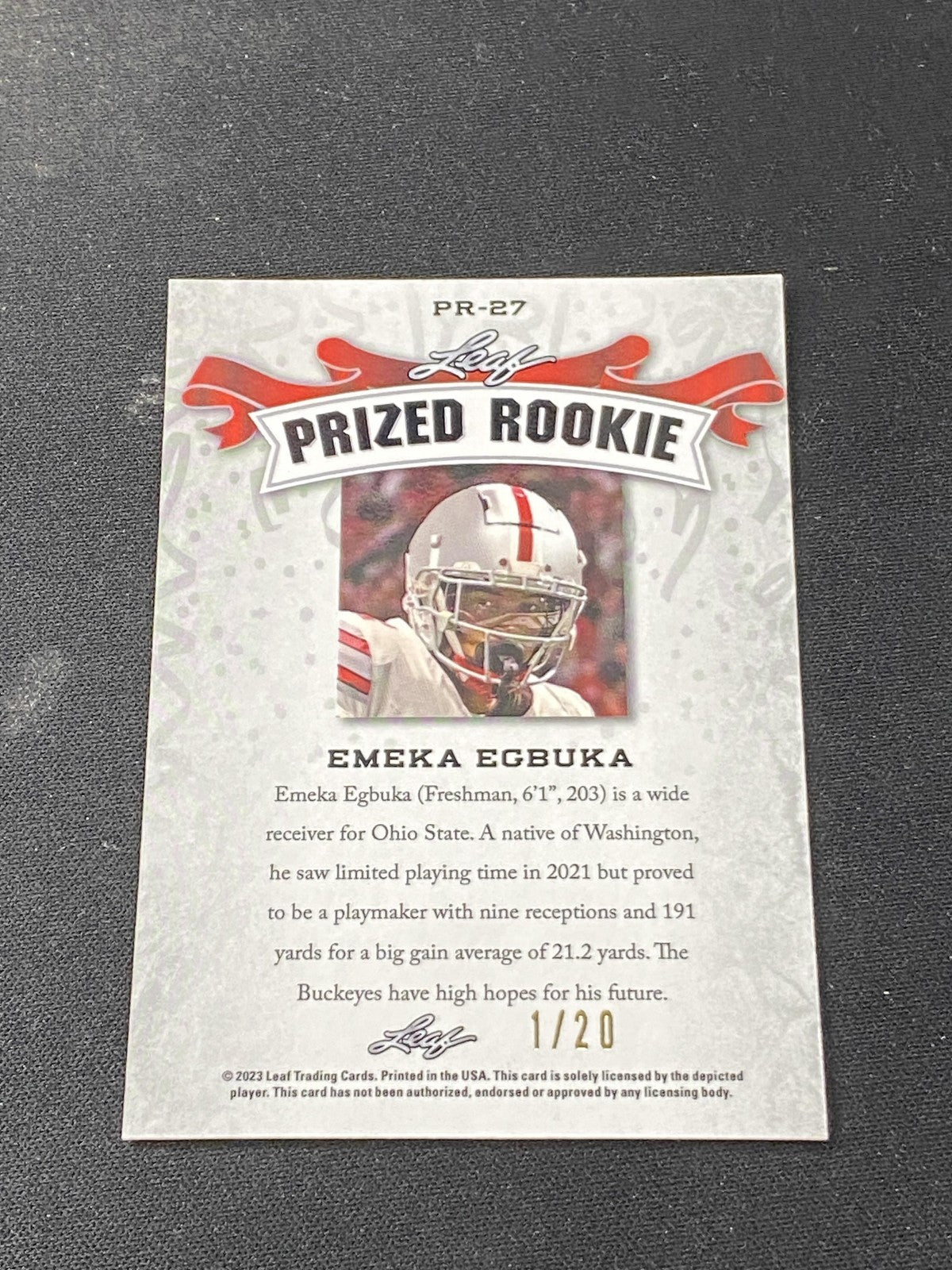 Emeka Egbuka 2023 Leaf Prized Metal Rookie Blue /20 RC